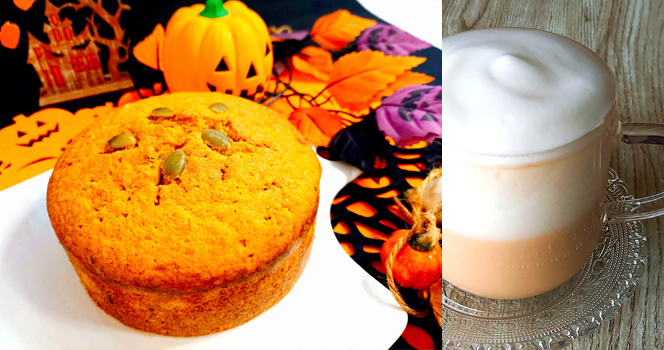 【ハロウィン企画】<br>かぼちゃのケーキ&ほうじ茶ラテ