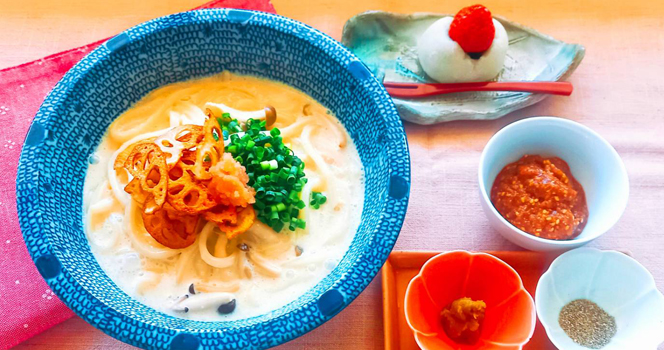 明太クリームうどん&いちご大福