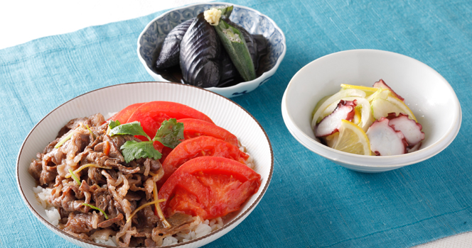 【7月開催】〈「かんたん美味」日経新聞掲載レシピ〉春夏6回シリーズVol.3～（トマト牛丼、なすの含め煮他1品）～